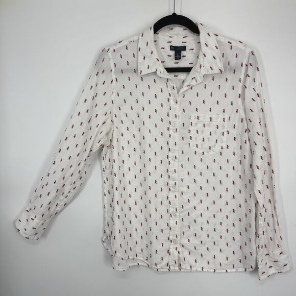 GAP Boyfriend Shirt size Large White Colorful Dotted Long Sleeve Button Up - Picture 8 of 8